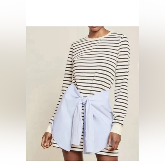 Veronica Beard Dresses & Skirts - Veronica Beard Laszlo Long Sleeve Striped Crew Neck Tie Waist Size S
